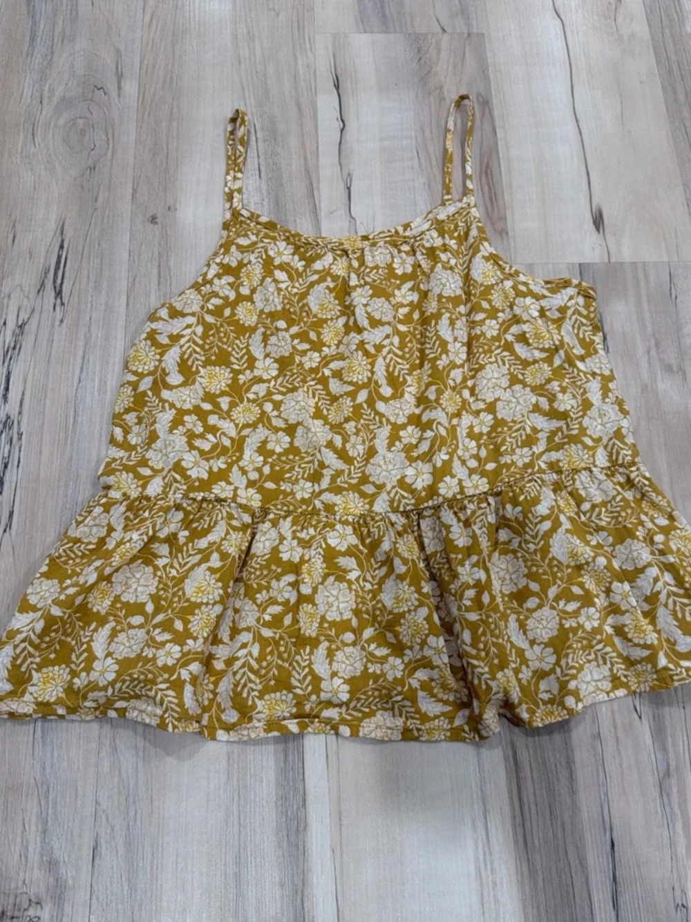 Old Navy Mustard Yellow Floral Ruffle-Hem Tank